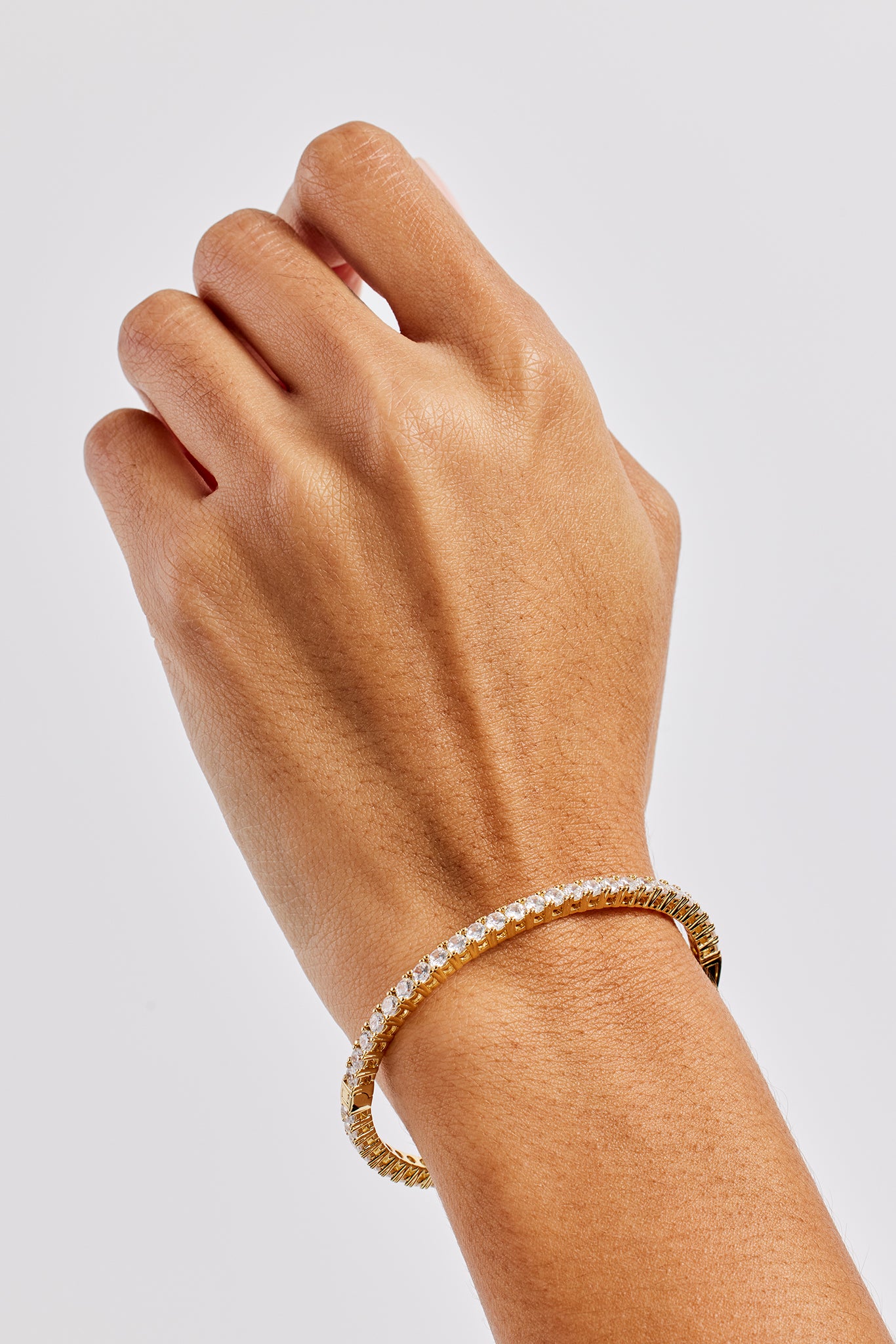 Iced Tennis Bangle - 3mm - Gold